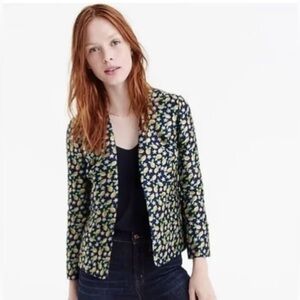 J Crew Navy Jacquard Lemon Print Blazer